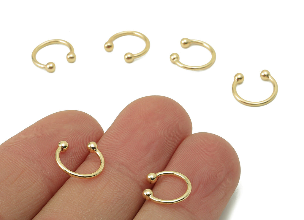 Brass Hoop C Ear Cuff - Brass Mini Ball Hoop Earring - Mini Open Round C - 18K Real Gold Plating-11.12x 10.77x 1mm-RGP5878 - DOMEDBAZAAR