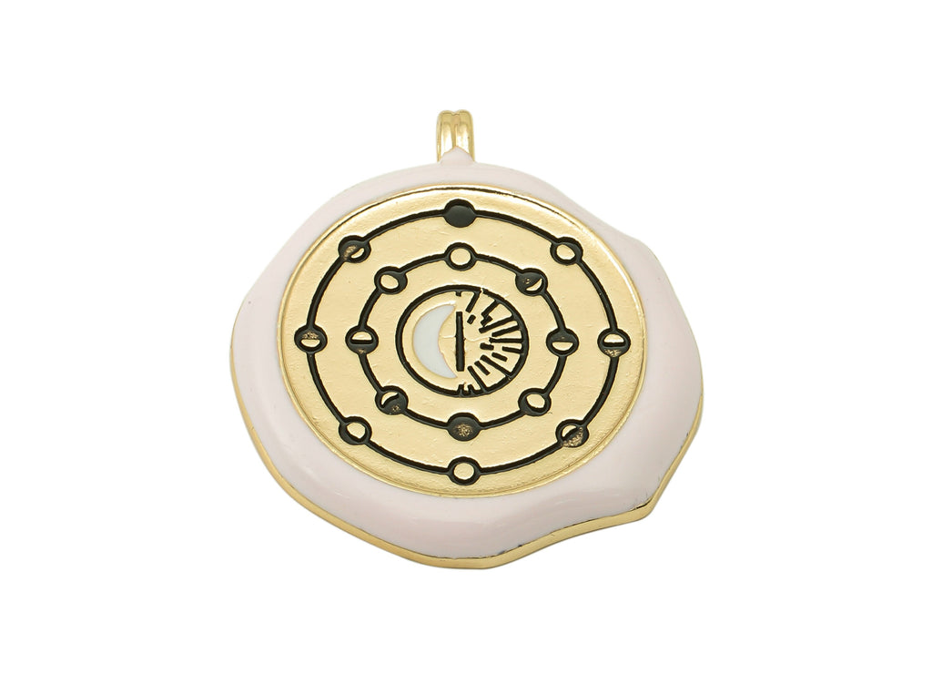 Brass Phases of The Moon Earring Charm - Brass Enamel Crescent Pendant - For Necklace -18K Real Gold Plating-30.93x 27.15x1.73mm-RGP5894 - DOMEDBAZAAR