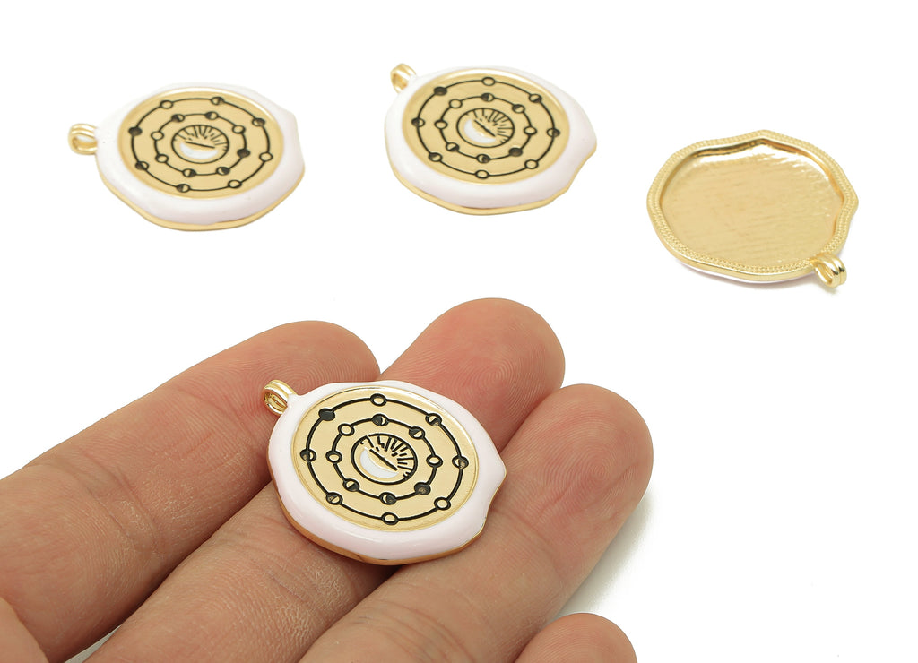 Brass Phases of The Moon Earring Charm - Brass Enamel Crescent Pendant - For Necklace -18K Real Gold Plating-30.93x 27.15x1.73mm-RGP5894 - DOMEDBAZAAR