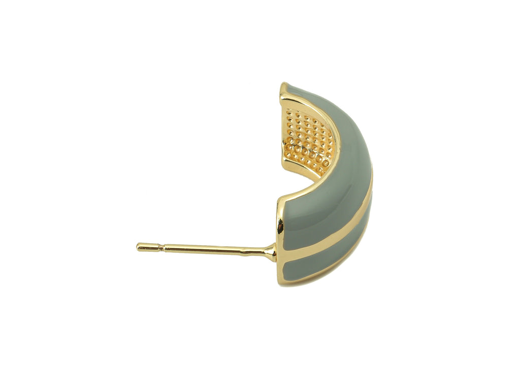 Brass C Open Hoop Earring Stud- Brass Blue Enamel C Circle Thick Open Hoop Earring Post-18K Real Gold Plating-19.74x 18.51x 1.55mm-RGP5897 - DOMEDBAZAAR