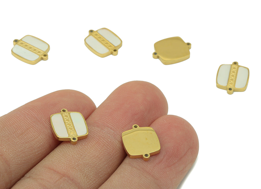Stainless Steel shell Oval Square Connector - shell Pendant -For Necklace - 18K Real Gold Plating - 12.98x 9.84x 1.36mm-RGP5902 - DOMEDBAZAAR