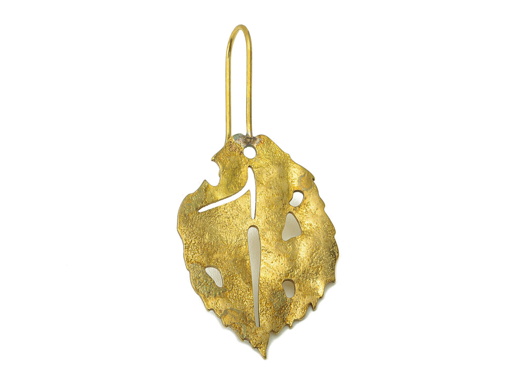 Raw Brass Betula Ear Wires Earring - Brass Leaf Hook Earring -Textured Earring Hooks-Brass Botanical Earring - 41.5x 18.79x 1.32mm - PP8250 - DOMEDBAZAAR
