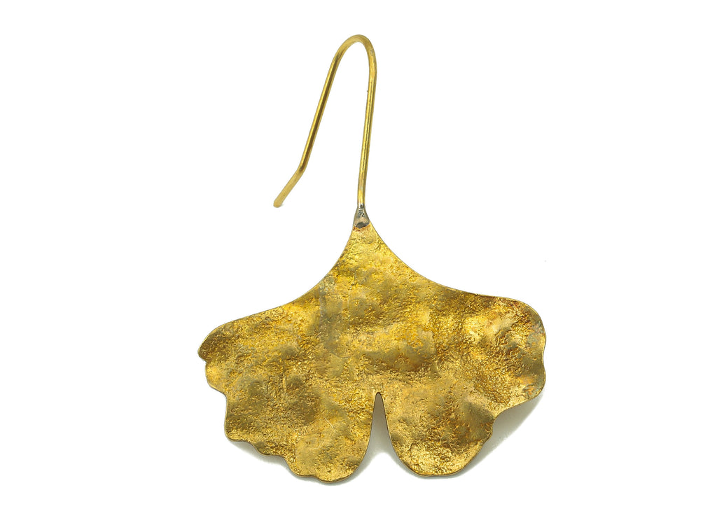 Raw Brass Ginkgo Ear Wires Earring - Brass Leaf Hook Earring -Textured Botanies Earring Hook - 37.37 x 29.13 x 1.26mm - PP8285 - DOMEDBAZAAR