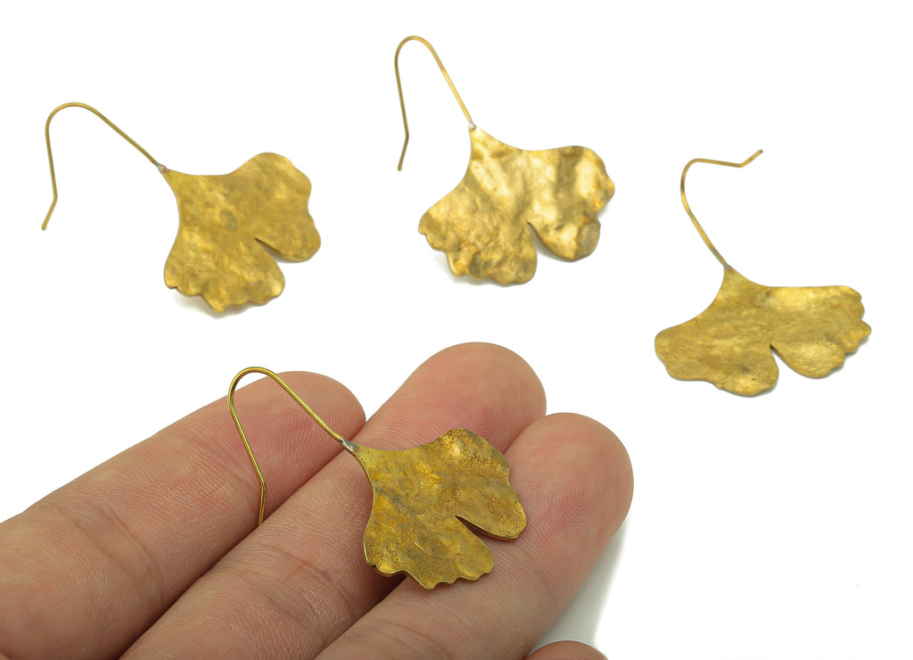 Raw Brass Ginkgo Ear Wires Earring - Brass Leaf Hook Earring -Textured Botanies Earring Hook - 37.37 x 29.13 x 1.26mm - PP8285 - DOMEDBAZAAR