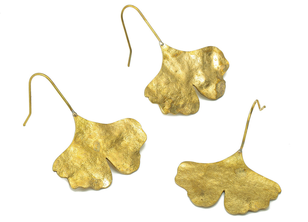 Raw Brass Ginkgo Ear Wires Earring - Brass Leaf Hook Earring -Textured Botanies Earring Hook - 37.37 x 29.13 x 1.26mm - PP8285 - DOMEDBAZAAR