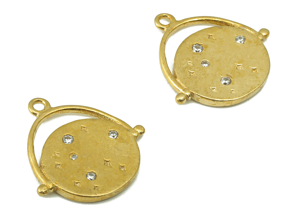 Raw Brass -Zircon Globe Pendant-Zircon Earrings-Globe Necklace Connector-DIY Jewelry Making Supplies-15.93 x 15.12 x 1.4mm- PP8385 - DOMEDBAZAAR