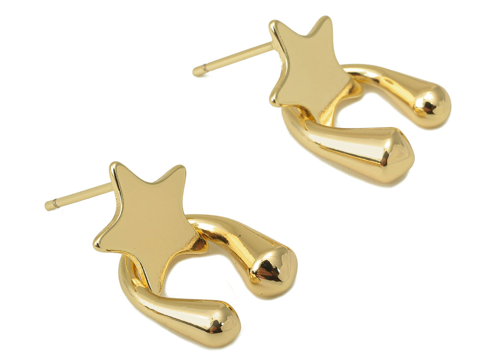 Brass Star Stud Earring - Raw Brass Horsehoe U Earring Post - Star Earring Stud - Steel Stud - 18K Real Gold Plating-20.5x12.3x4.8mm-RGP5943 - DOMEDBAZAAR