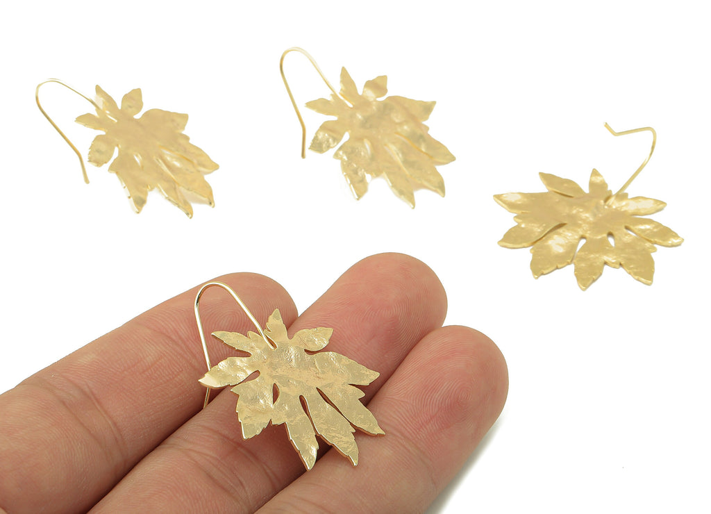 Brass Wires Horse Chestnut Earring - Brass Leaf Hook Earring -Textured Botanical Hook-18K Real Gold Plating-34.81x31.66x 1.32mm-RGP5999 - DOMEDBAZAAR