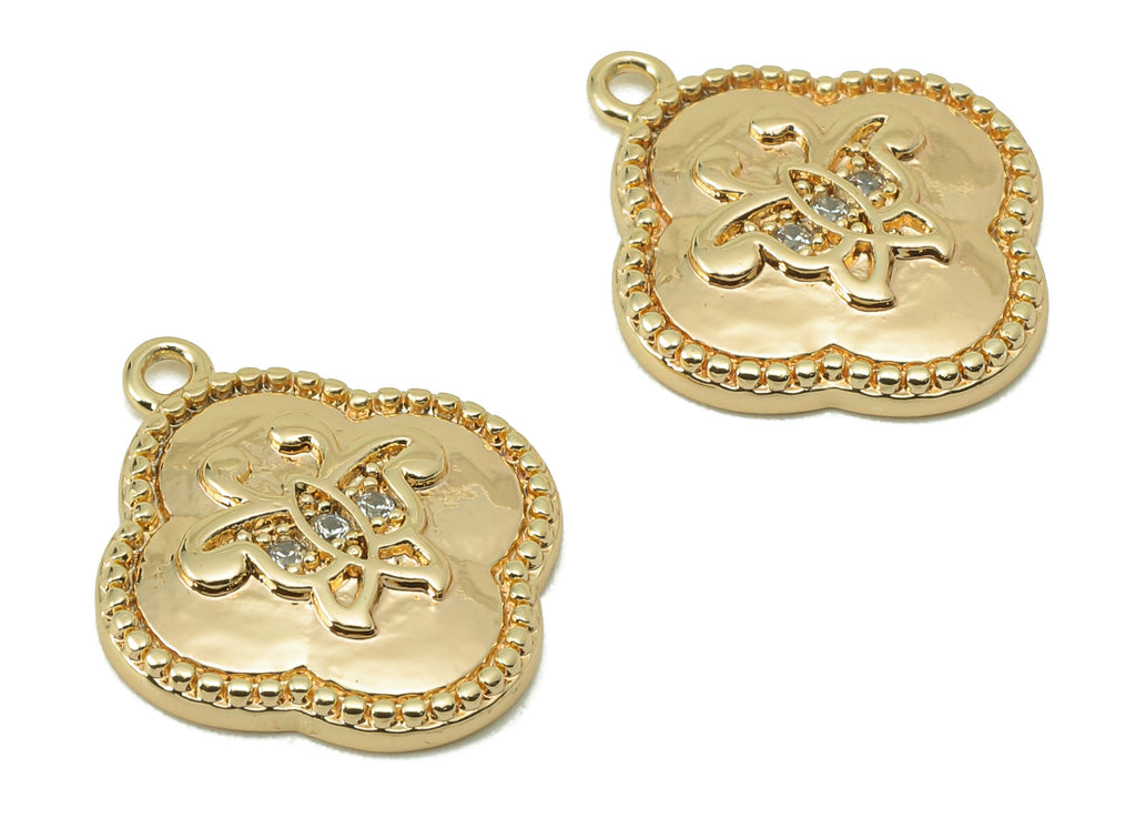 Brass Butterfly Earring Charm - Brass Cubic Zirconia CZ Lucky Leaf Charms - Pendant With Loop-18K Real Gold Plating-17.2x14.9x2.32mm-RGP5828 - DOMEDBAZAAR
