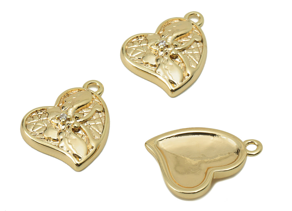 Brass Butterfly Earring Charms - Heart Moth Cubic Zirconia CZ Charms - Pendant With Loop-18K Real Gold Plating -16.18x12.31x1.61mm- RGP5829 - DOMEDBAZAAR