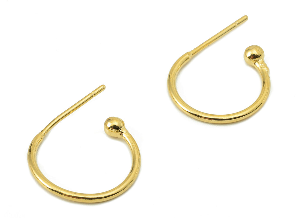 Brass C Hoop Stud Earring - Brass Open Hoop Earring Stud and Earring Post - Mini Ball Post-18K Real Gold Plating -22.13x13.87x 1.2mm-RGP5855 - DOMEDBAZAAR