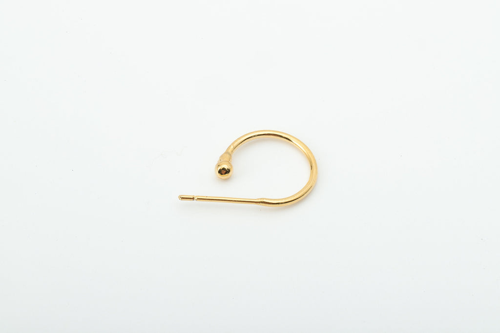 Brass C Hoop Stud Earring - Brass Open Hoop Earring Stud and Earring Post - Mini Ball Post-18K Real Gold Plating -22.13x13.87x 1.2mm-RGP5855 - DOMEDBAZAAR