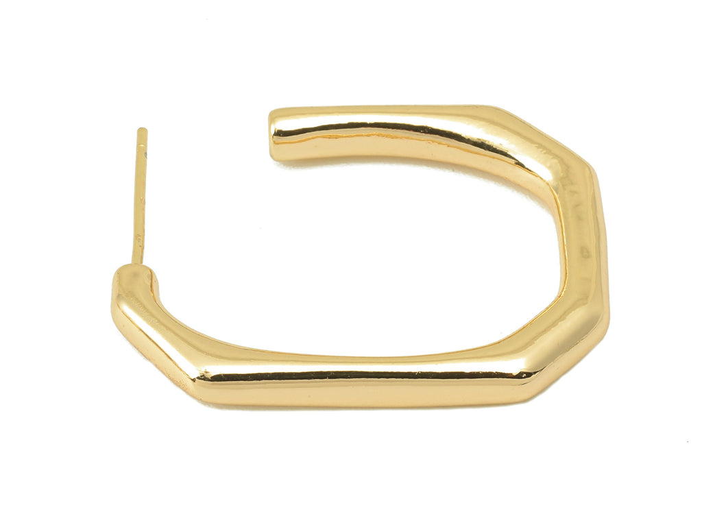 Brass Rectangle Hoop Post - Brass Open Rectangle Hoop Earring -Oval Rectangle Hoop Earrings-18K Real Gold Plating-28.73x21.71x3.05mm-RGP5869 - DOMEDBAZAAR