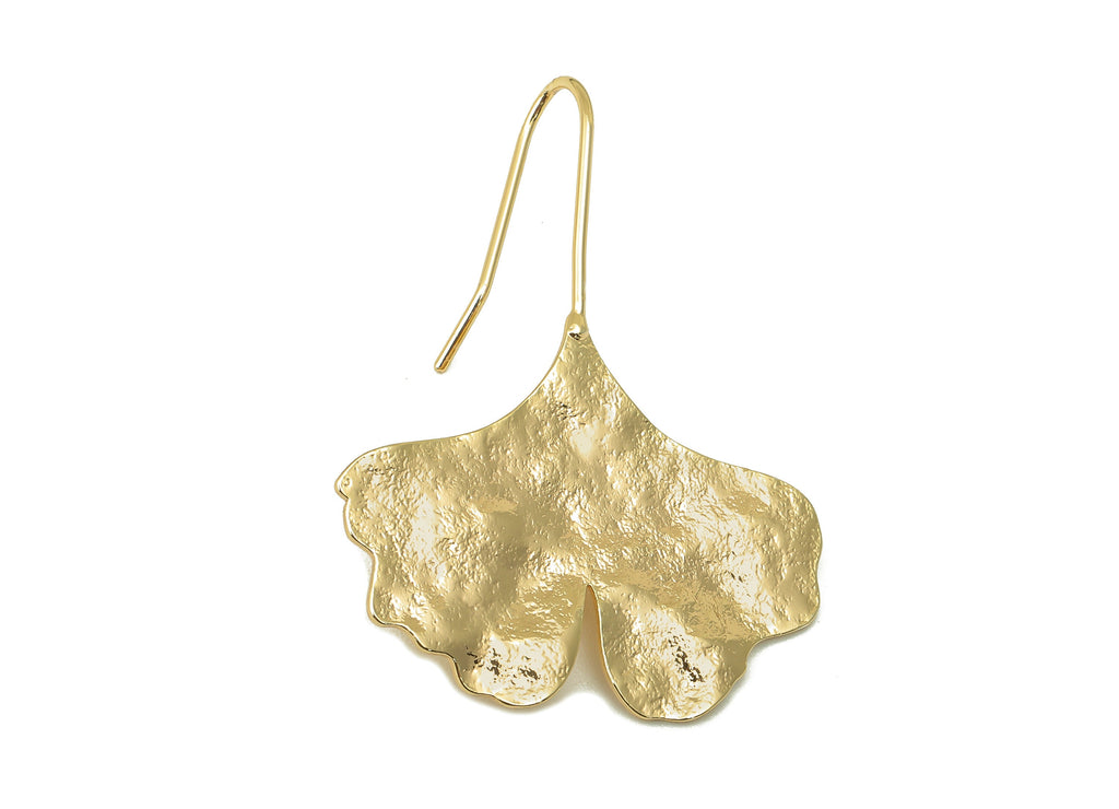 Brass Wires Ginkgo Earring - Brass Ear Leaf Earring -Textured Botanical Earring- 18K Real Gold Plating - 37.34x 29.27x 1.24mm - RGP6077 - DOMEDBAZAAR
