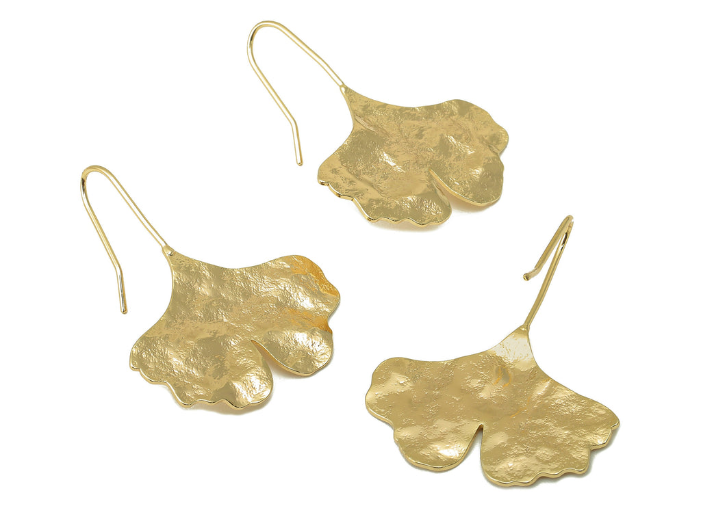 Brass Wires Ginkgo Earring - Brass Ear Leaf Earring -Textured Botanical Earring- 18K Real Gold Plating - 37.34x 29.27x 1.24mm - RGP6077 - DOMEDBAZAAR