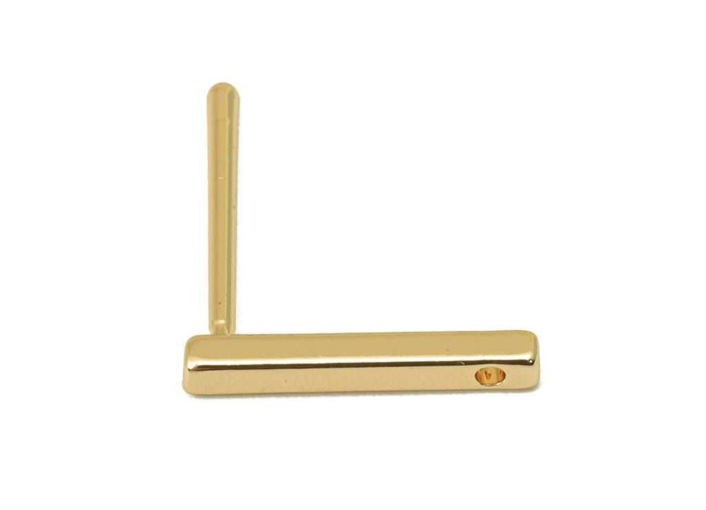 Brass Rectangle Bar Stud Earring - Brass Bar Earring Post - Gold Geometry Bar Earring Post - 18K Real Gold Plating -12x1.57x1.52mm - RGP6112 - DOMEDBAZAAR