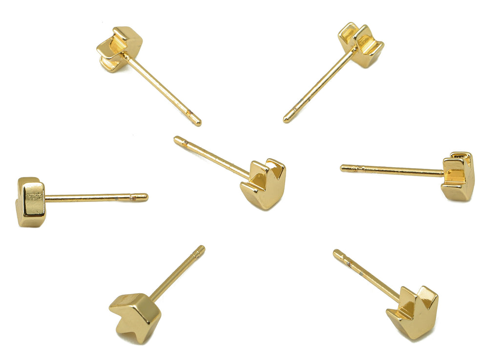 Brass Crown Earring Stud - Cubic Mini Crown Earring Post -18K Real Gold Plated - Jewelry Supplies-Earring Findings-6x5x2mm-RGP5930G - DOMEDBAZAAR
