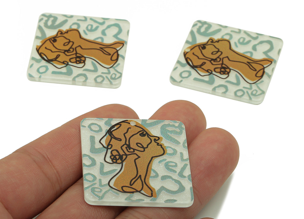 Square Acrylic Charm - Yellow Portrait Pendant Charm – Square Earring Charm – DIY Jewelry Making Supplies -34 x 34 x 2.02mm - AC2594 - DOMEDBAZAAR