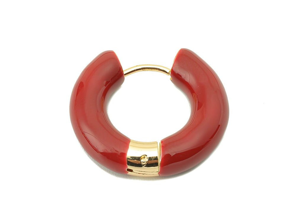Stainless Steel Circle Earring Clasps - Red Enamel Thick Hoop Earring - Huggie Hoop Clasp -18K Real Gold Plating-23.48x21.37x5.54mm-RGP5888E - DOMEDBAZAAR