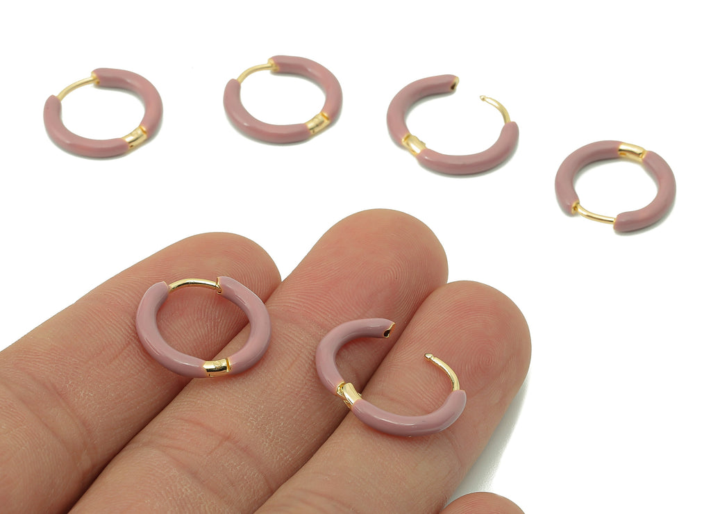 Stainless Steel Circle Earrings Clasps -Mini Pink Enamel Hoop Earrings -Huggie Hoop Clasp -18K Real Gold Plating-16.57x15.19x2.71mm-RGP5889C - DOMEDBAZAAR