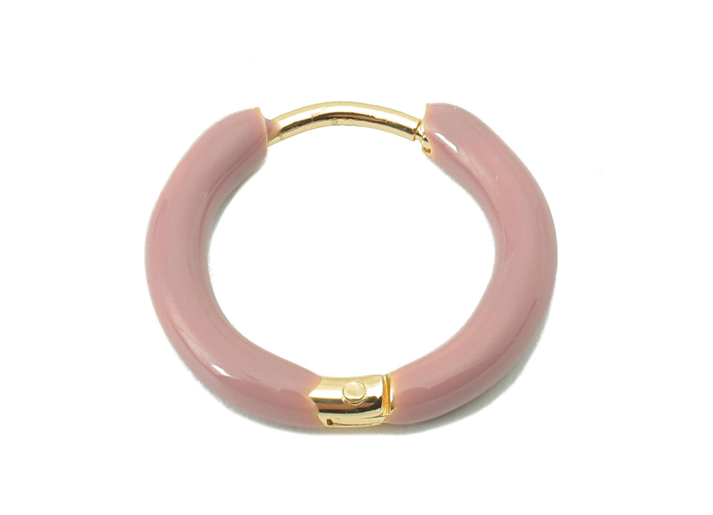 Stainless Steel Circle Earrings Clasps -Mini Pink Enamel Hoop Earrings -Huggie Hoop Clasp -18K Real Gold Plating-16.57x15.19x2.71mm-RGP5889C - DOMEDBAZAAR