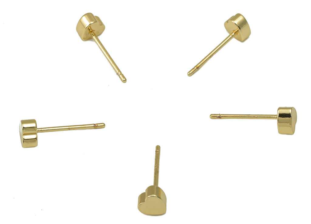 Brass Heart Earring Stud - Heart Pad Earring Post - 18K Real Gold Plated -Cubic Ear Stud-Jewely Findings- 5x5x3mm- RGP5935G - DOMEDBAZAAR