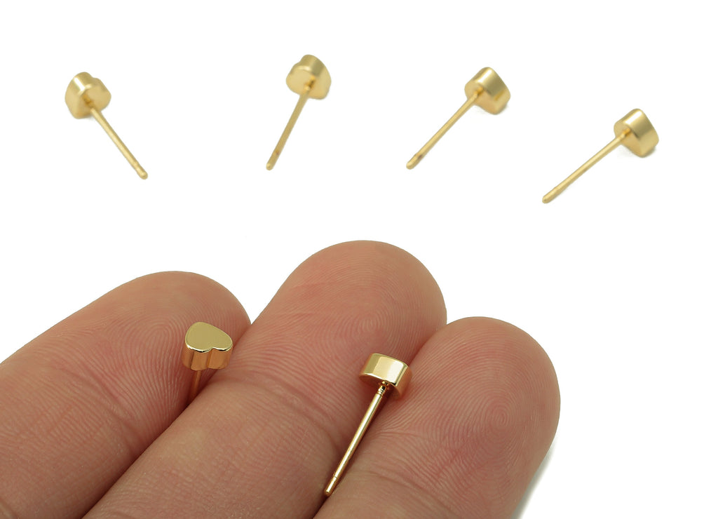 Brass Heart Earring Stud - Heart Pad Earring Post - 18K Real Gold Plated -Cubic Ear Stud-Jewely Findings- 5x5x3mm- RGP5935G - DOMEDBAZAAR