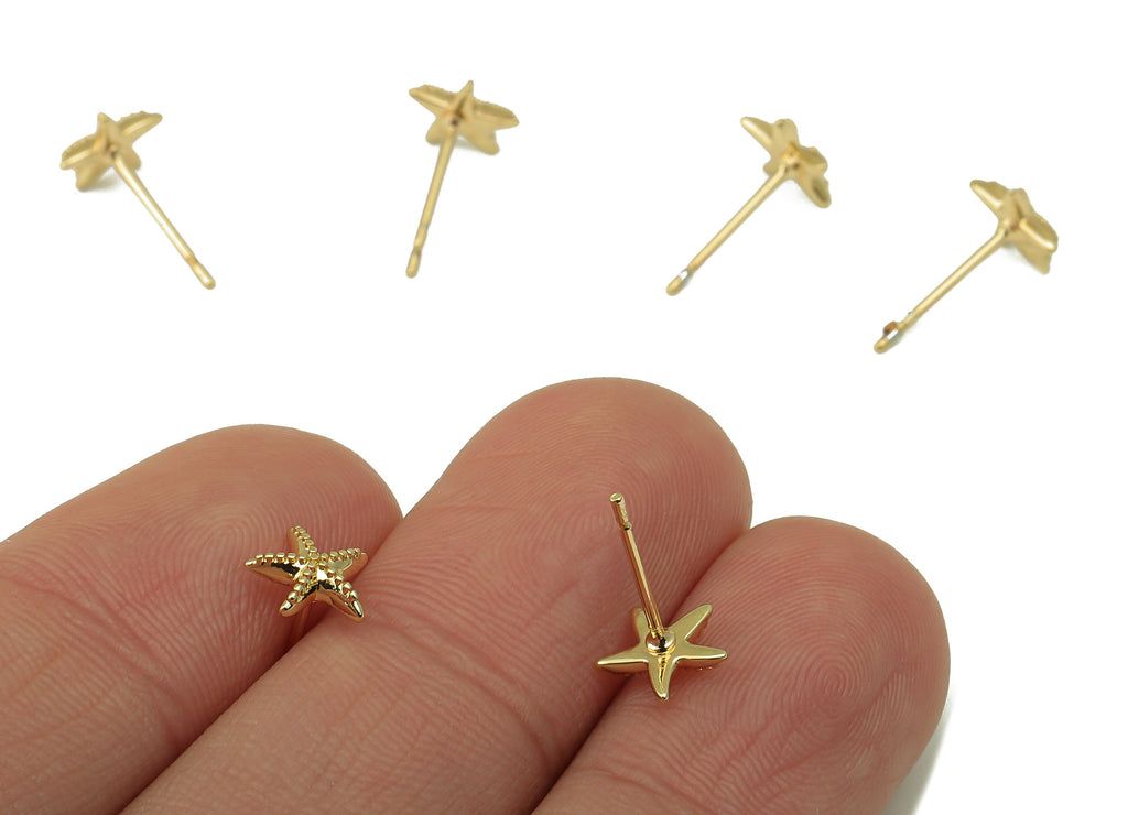 Brass Starfish Earring Stud - Ocean Star Earring Post - 18K Real Gold Plated -Surgical Stud-Jewely Findings-Earring Post -7x7x2mm- RGP5937G - DOMEDBAZAAR