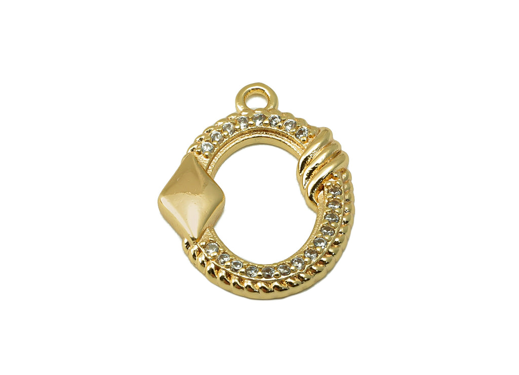 Brass Oval Earring Charm - Brass Cubic Zircon Pendant - CZ Gold Hollow Oval Earring - 18K Real Gold Plated - 17.9 x 13.64x 2.22mm-RGP6641 - DOMEDBAZAAR
