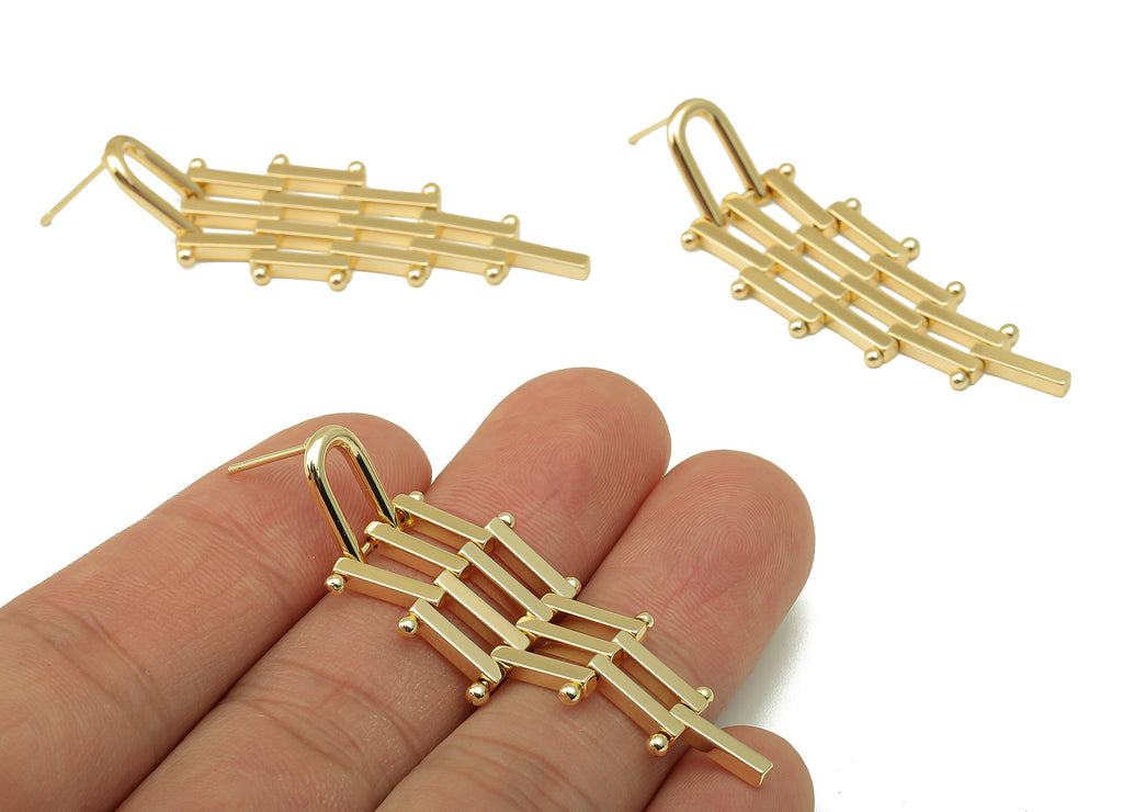 Brass Rectangle Bar Stud Earring - Brass Bar Earring Post - Gold Geometry Bar Earring Post - 18K Real Gold Plating -54x18x2mm- RGP6112 - DOMEDBAZAAR