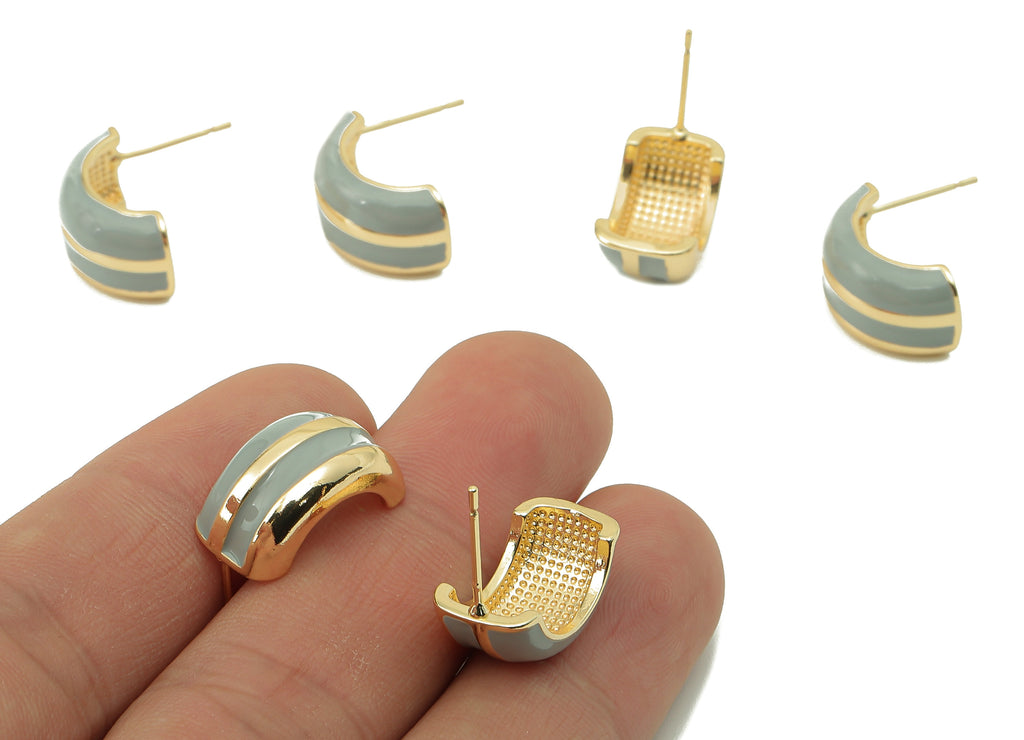 Brass C Open Hoop Earring Stud- Brass Blue Enamel C Circle Thick Open Hoop Earring Post-18K Real Gold Plating-19.74x 18.51x 1.55mm-RGP5897 - DOMEDBAZAAR