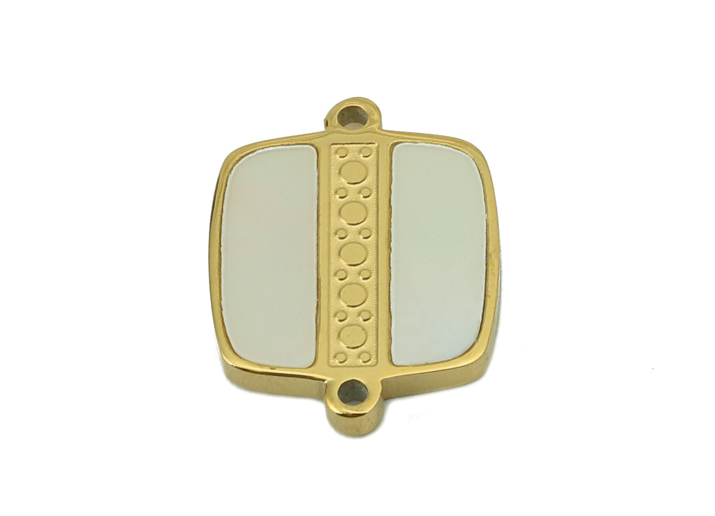 Stainless Steel shell Oval Square Connector - shell Pendant -For Necklace - 18K Real Gold Plating - 12.98x 9.84x 1.36mm-RGP5902 - DOMEDBAZAAR