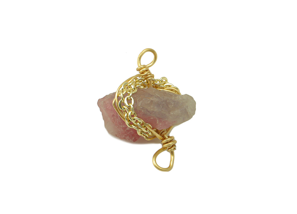 Tourmaline Earring Charm - Brass Wire Wrapped Pendant - Crystal Healing - Natural Stone Connector - Gold Tone Plated -12x 17x7.49mm-NS1893D - DOMEDBAZAAR