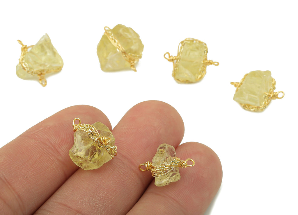 citrine Earring Charm - Brass Wire Wrapped Pendant - Crystal Healing - Natural Stone Connector- Gold Tone Plated -13x 16.88 x 9.53mm-NS1893E - DOMEDBAZAAR