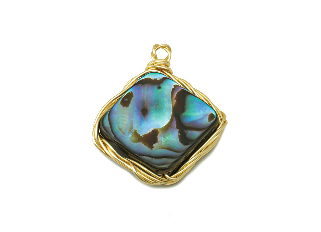 Abalone Earring Charm - Brass Abalone Pendant - Abalone Shell Charm - Square Natural Stone - Gold Tone Plated -21.13x 17.25 x 3.28mm-NS1899 - DOMEDBAZAAR