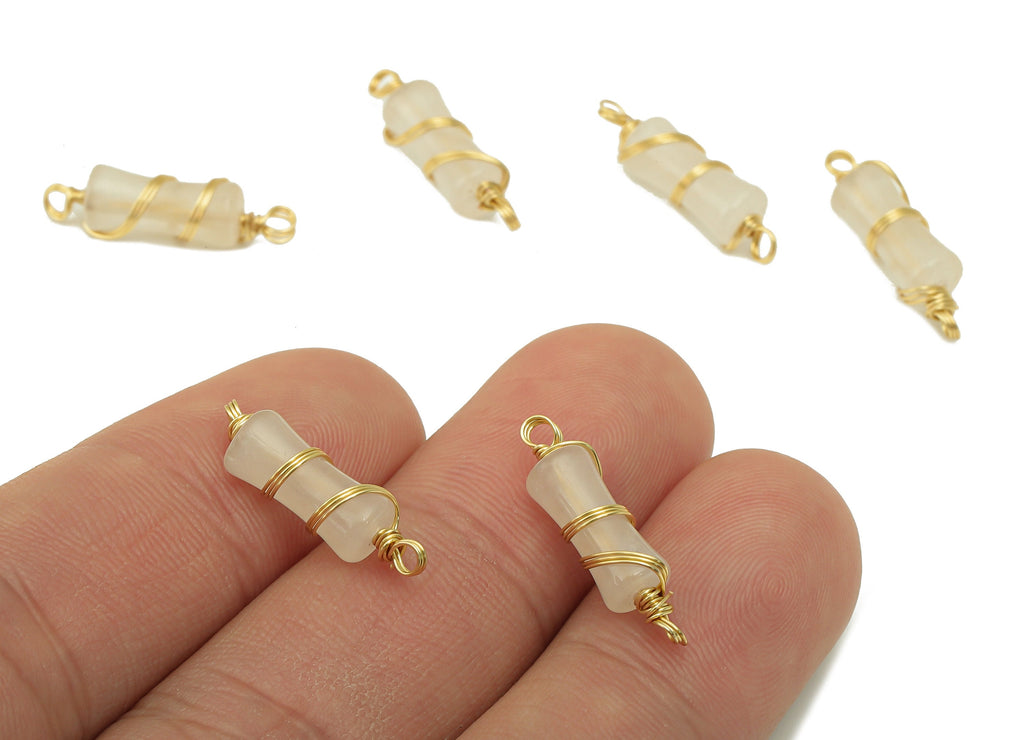 White Agate Earring Charm - Brass Agate Pendant - White Agate Connector - White Natural Stone - Gold Tone Plated -20.5 x 5.43x 4.38mm-NS1900 - DOMEDBAZAAR