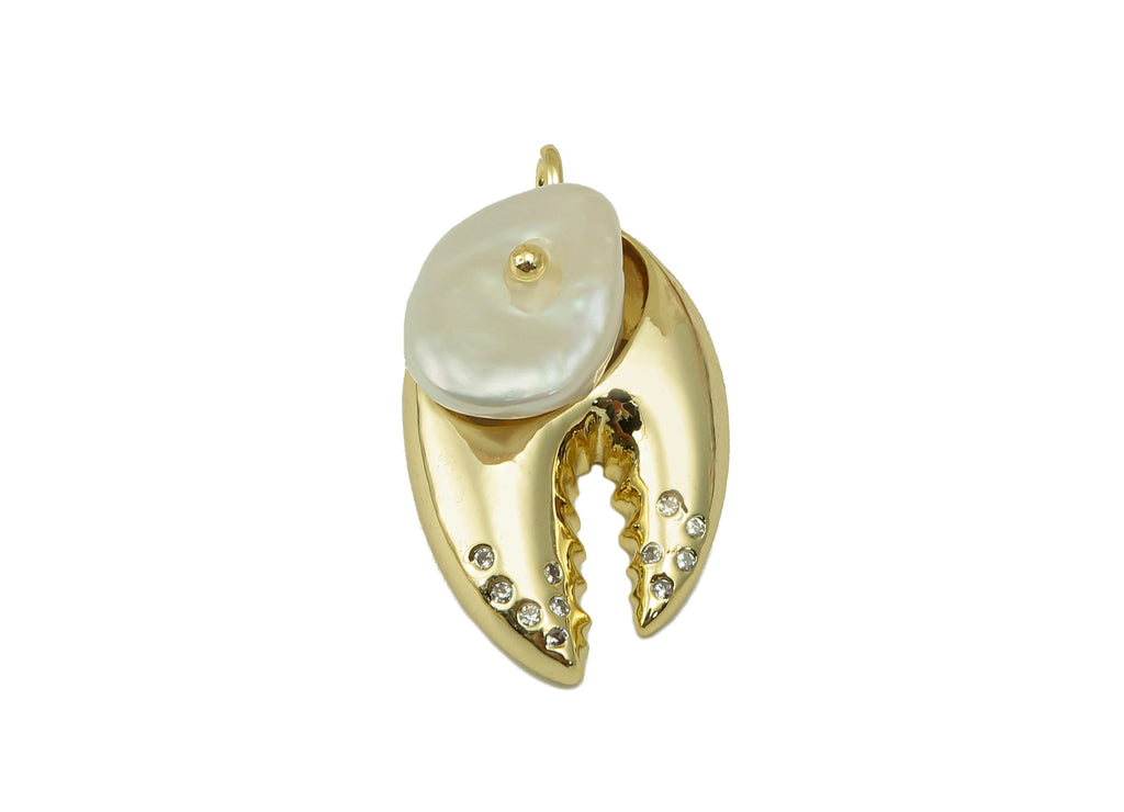 Pearl Earring Charm - Zircon mother of pearl Pendant - Lobster Earring Charm - White Natural Stone - Gold Tone Plated -24x13x 10.93mm-NS1901 - DOMEDBAZAAR
