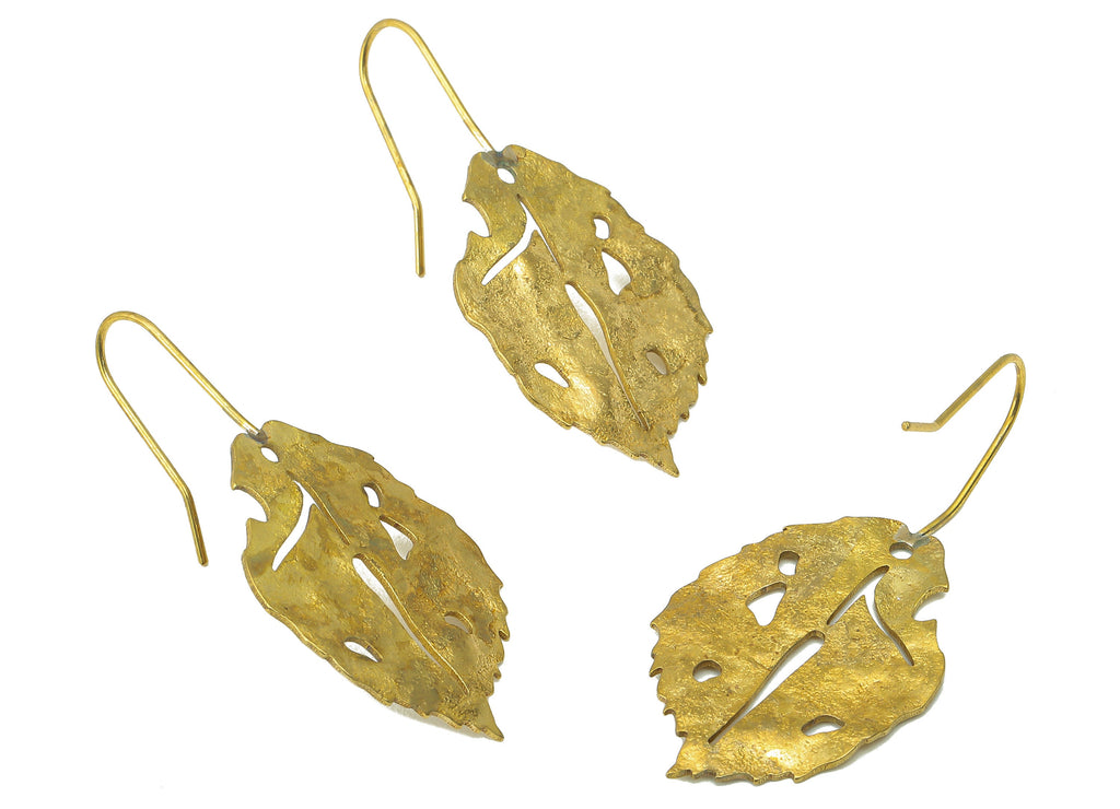 Raw Brass Betula Ear Wires Earring - Brass Leaf Hook Earring -Textured Earring Hooks-Brass Botanical Earring - 41.5x 18.79x 1.32mm - PP8250 - DOMEDBAZAAR