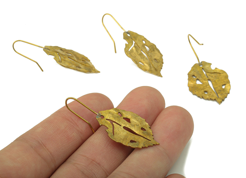 Raw Brass Betula Ear Wires Earring - Brass Leaf Hook Earring -Textured Earring Hooks-Brass Botanical Earring - 41.5x 18.79x 1.32mm - PP8250 - DOMEDBAZAAR