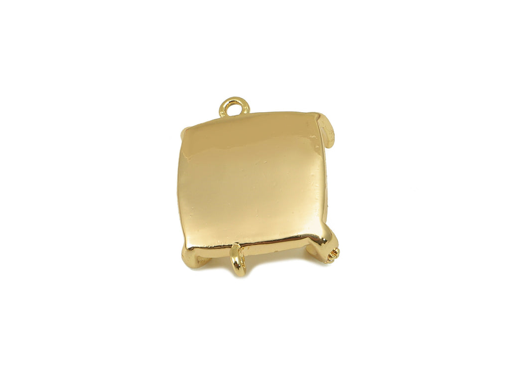 Brass Square Earring - Brass Cubic Zircon Prong Setting - CZ 4-Prong Setting - For Bracelet - Jewelry Supplies - 15.77x12.1x1.76mm - RGP6603 - DOMEDBAZAAR