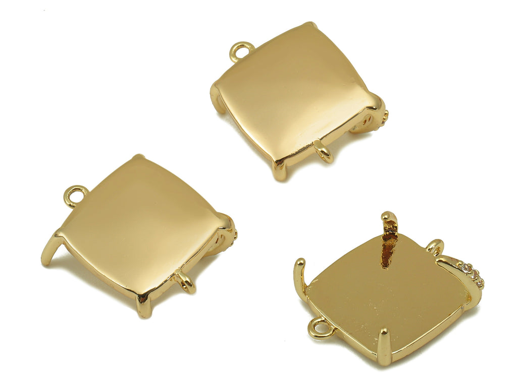 Brass Square Earring - Brass Cubic Zircon Prong Setting - CZ 4-Prong Setting - For Bracelet - Jewelry Supplies - 15.77x12.1x1.76mm - RGP6603 - DOMEDBAZAAR