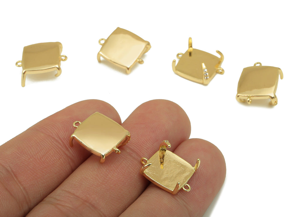Brass Square Earring - Brass Cubic Zircon Prong Setting - CZ 4-Prong Setting - For Bracelet - Jewelry Supplies - 15.77x12.1x1.76mm - RGP6603 - DOMEDBAZAAR