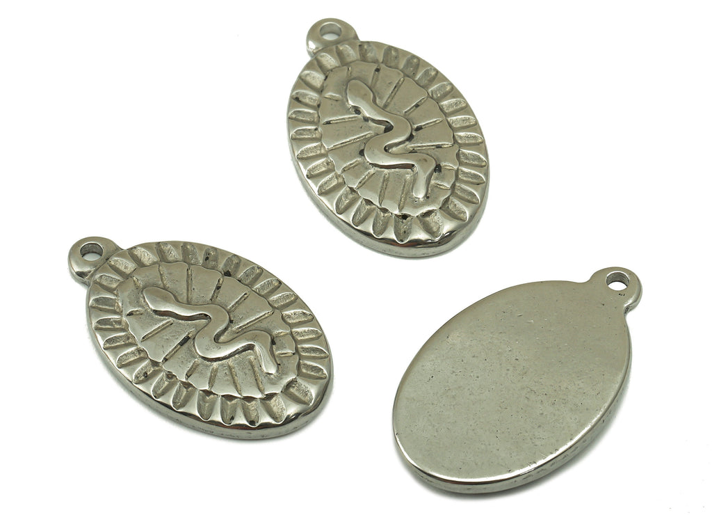 Stainless Steel Snake Earring Charm - Steel Ellipse Snake Pendant - 304 Stainless Steel -Stainless Steel Charm -25.24x 15.3x 2.94mm - SS1447 - DOMEDBAZAAR