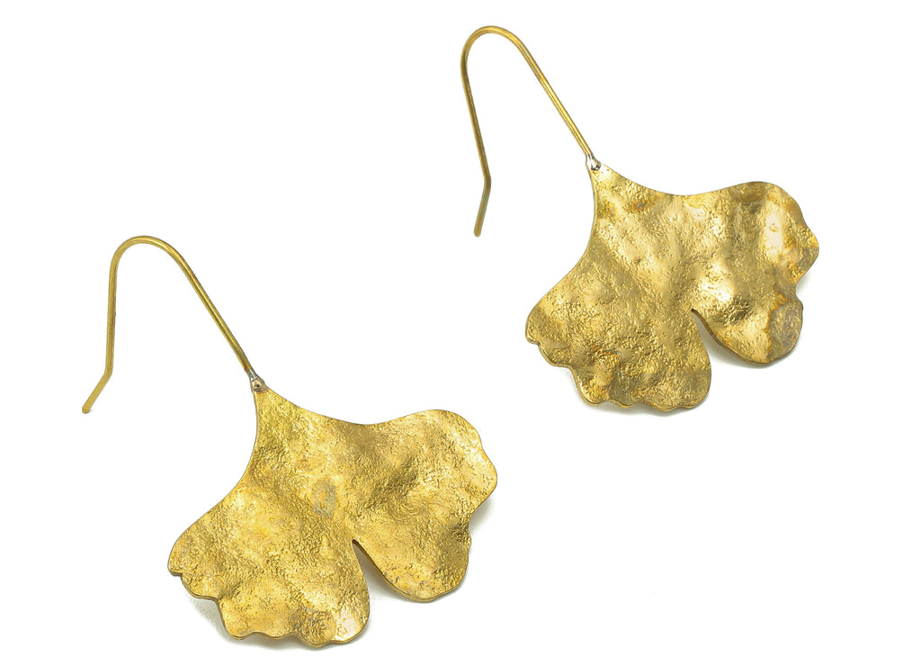 Raw Brass Ginkgo Ear Wires Earring - Brass Leaf Hook Earring -Textured Botanies Earring Hook - 37.37 x 29.13 x 1.26mm - PP8285 - DOMEDBAZAAR