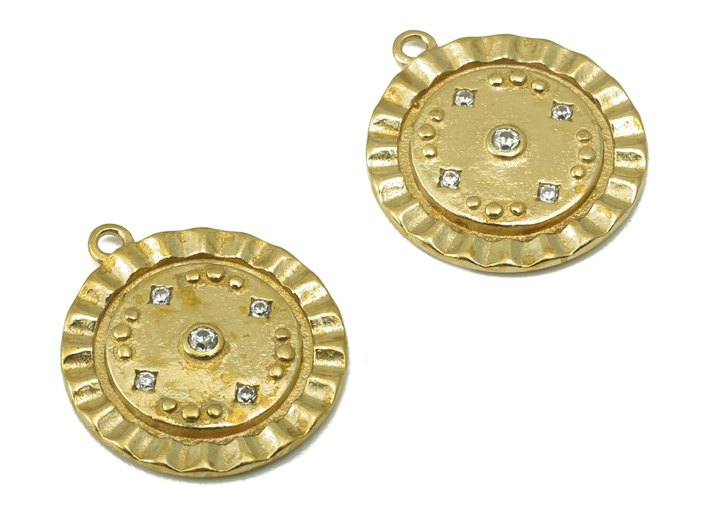 Raw Brass  Round Lace Zircon Pendant - Raw Brass  Lace Pendant Necklace Connector- Jewelry Making Supplies - 16.27x 14.33x 1.9mm- PP8381 - DOMEDBAZAAR