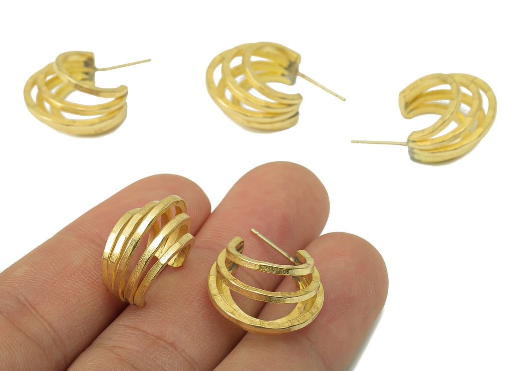 Raw Brass C Hoop Stud Earring - Brass Round Earring Stud - C Open Hoop Earring Post - Earring Hoop - 18.41x 22.83x 3.46mm - PP8288 - DOMEDBAZAAR
