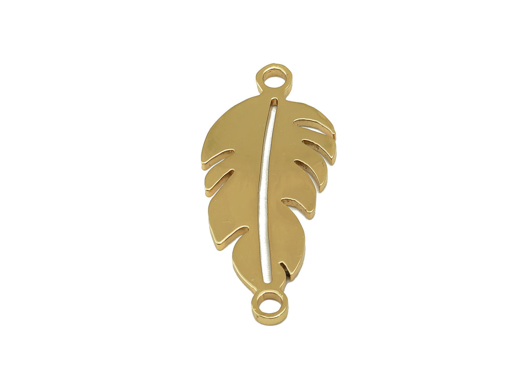 Stainless Steel Leaf Earring - SS Bracelet Connector - For Bracelet - 18K Real Gold Plated stainless steel-Jewelry Making-26x11x1mm-RGP6627G - DOMEDBAZAAR