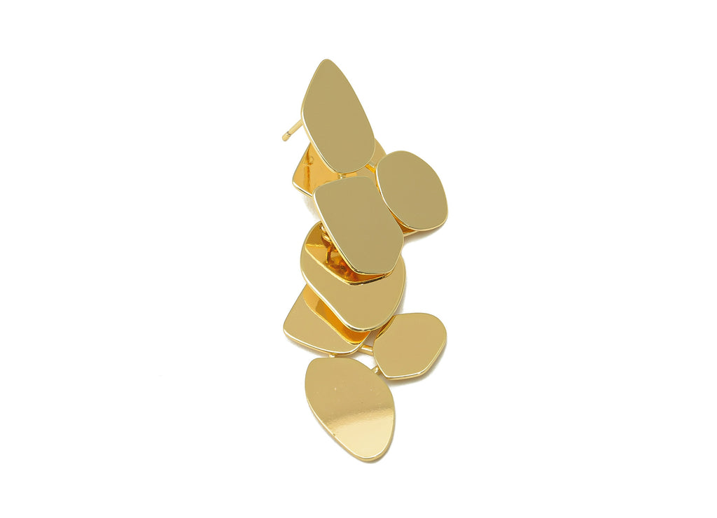Brass Leaf Stud Earring - Brass Irregular Earring Post- Hanging Leaf Earring Stud - 18K Real Gold Plating-57.83x 30.73x0.58mm-RGP5958 - DOMEDBAZAAR