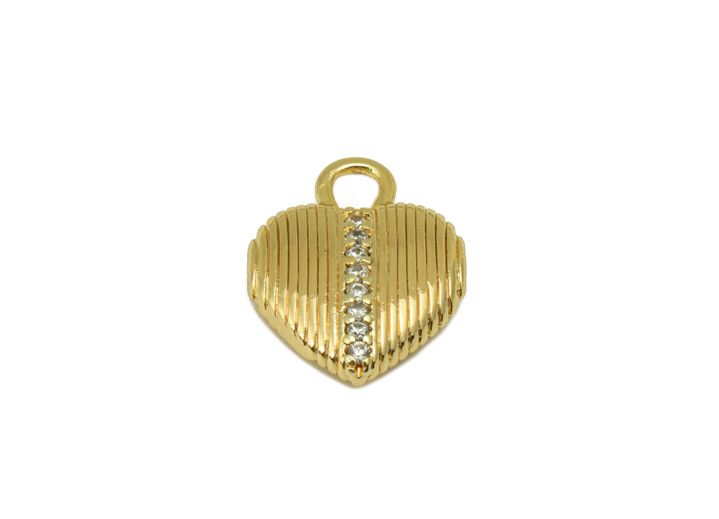 Brass Heart Charm - Brass Line Heart Charm - Textured Cubic Zircon Charm For Pendant - For Necklace -18K Real Gold Plated-15x12x4mm- RGP6400 - DOMEDBAZAAR
