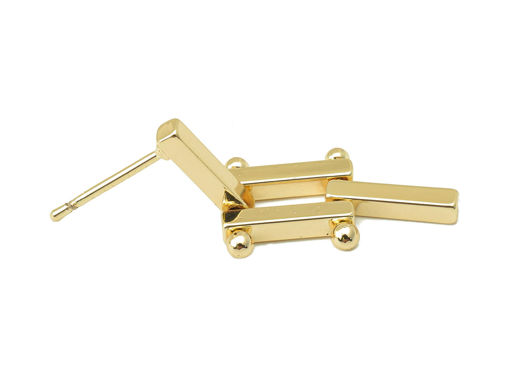 Brass Stud Earring - Rectangle Bars Mesh Earring Stud and Hanging Bras Earring Post - 18K Real Gold Plating - 26.42x 10.11x 2mm - RGP6050 - DOMEDBAZAAR
